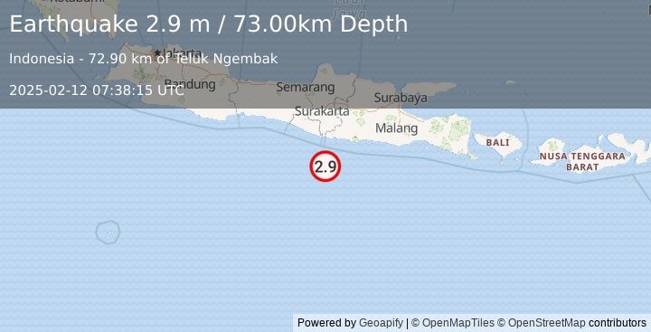 Earthquake JAVA, INDONESIA (2.9 m) (2025-02-12 07:38:15 UTC)