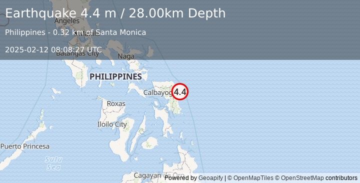 Earthquake SAMAR, PHILIPPINES (4.4 m) (2025-02-12 08:08:27 UTC)