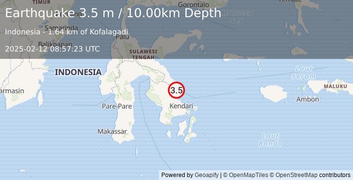 Earthquake SULAWESI, INDONESIA (3.5 m) (2025-02-12 08:57:23 UTC)