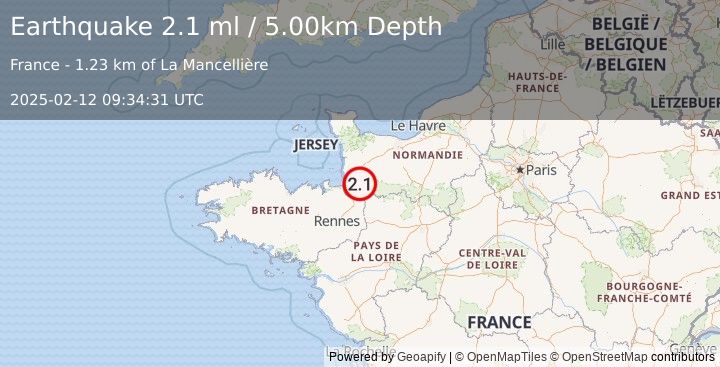 Earthquake FRANCE (2.1 ml) (2025-02-12 09:34:31 UTC)