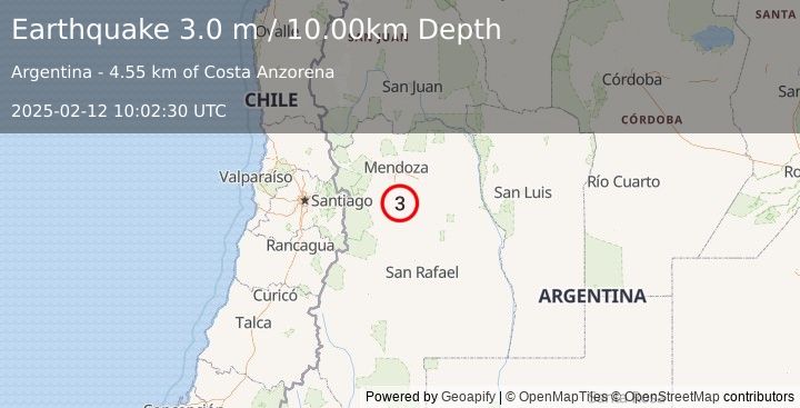 Earthquake MENDOZA, ARGENTINA (3.0 m) (2025-02-12 10:02:30 UTC)