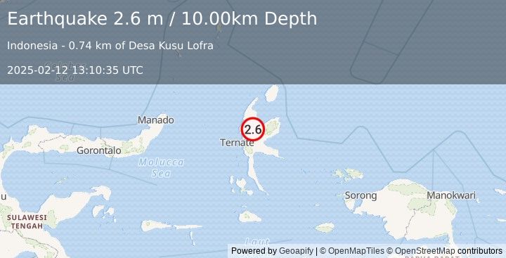 Earthquake HALMAHERA, INDONESIA (2.6 m) (2025-02-12 13:10:35 UTC)