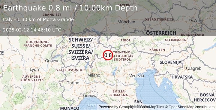 Earthquake NORTHERN ITALY (0.8 ml) (2025-02-12 14:46:10 UTC)