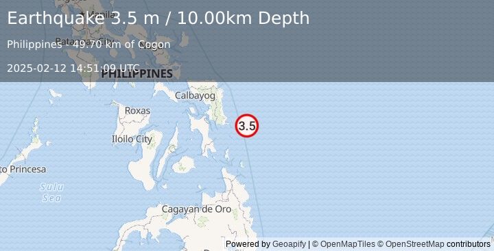 Earthquake PHILIPPINE ISLANDS REGION (3.5 m) (2025-02-12 14:51:09 UTC)