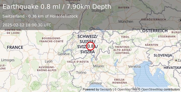 Earthquake SWITZERLAND (0.8 ml) (2025-02-12 18:00:30 UTC)