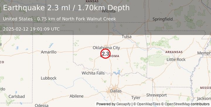 Earthquake OKLAHOMA (2.3 ml) (2025-02-12 19:01:09 UTC)