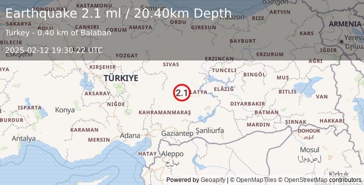 Earthquake EASTERN TURKEY (2.2 ml) (2025-02-12 19:30:15 UTC)