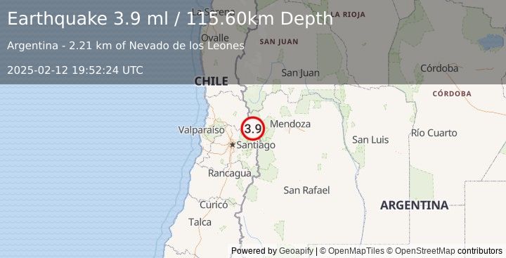 Earthquake MENDOZA, ARGENTINA (3.9 ml) (2025-02-12 19:52:24 UTC)