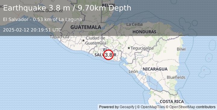 Earthquake EL SALVADOR (3.8 m) (2025-02-12 20:19:51 UTC)