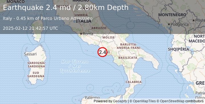 Earthquake SOUTHERN ITALY (2.4 md) (2025-02-12 21:42:57 UTC)