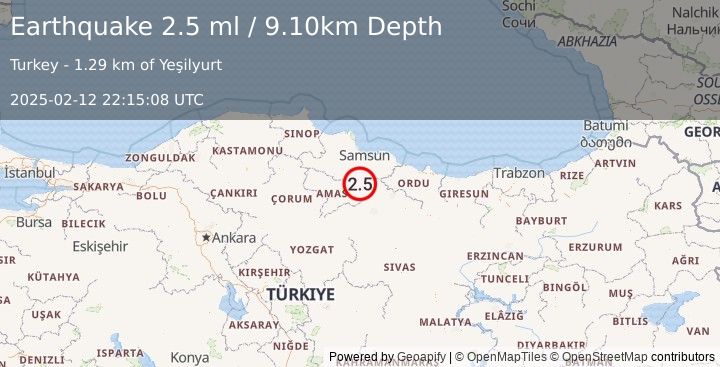 Earthquake CENTRAL TURKEY (2.5 ml) (2025-02-12 22:15:08 UTC)