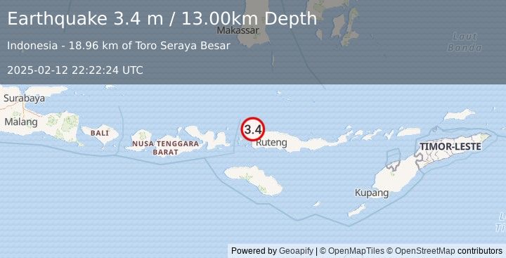 Earthquake FLORES REGION, INDONESIA (3.4 m) (2025-02-12 22:22:24 UTC)