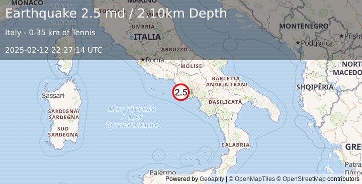 Earthquake SOUTHERN ITALY (2.5 md) (2025-02-12 22:27:14 UTC)