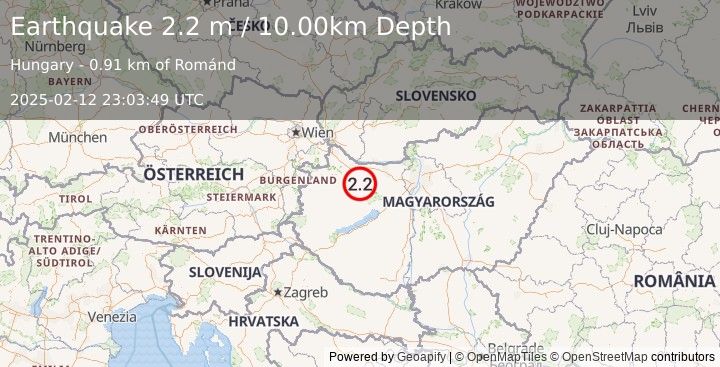 Earthquake HUNGARY (2.2 m) (2025-02-12 23:03:49 UTC)