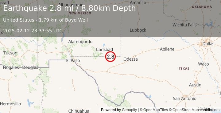 Earthquake WESTERN TEXAS (2.8 ml) (2025-02-12 23:37:55 UTC)