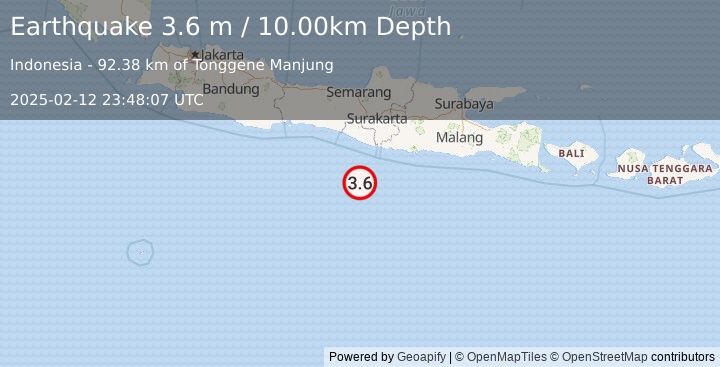 Earthquake JAVA, INDONESIA (3.6 m) (2025-02-12 23:48:07 UTC)