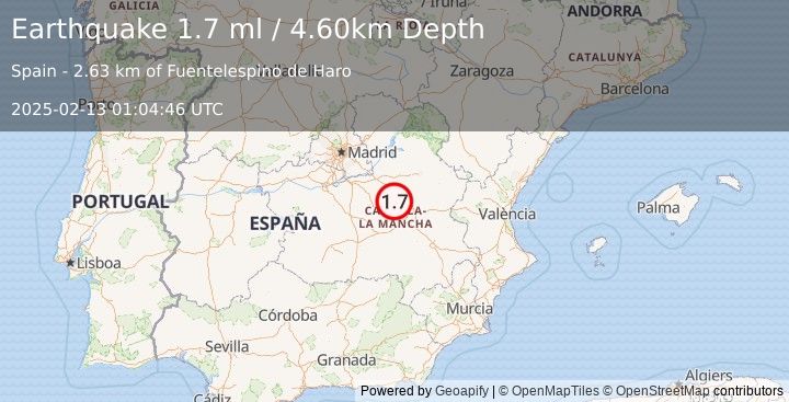 Earthquake SPAIN (1.7 ml) (2025-02-13 01:04:46 UTC)