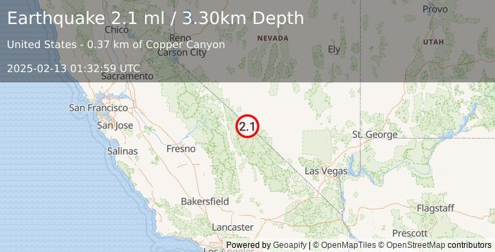 Earthquake CENTRAL CALIFORNIA (2.1 ml) (2025-02-13 01:32:59 UTC)