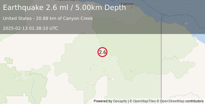 Earthquake NORTHERN ALASKA (2.6 ml) (2025-02-13 01:38:10 UTC)