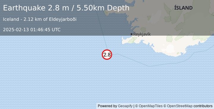 Earthquake ICELAND REGION (2.8 m) (2025-02-13 01:46:45 UTC)