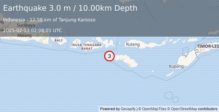 Earthquake SUMBAWA REGION, INDONESIA (3.0 m) (2025-02-13 02:08:01 UTC)