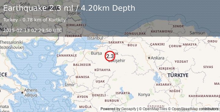 Earthquake WESTERN TURKEY (2.3 ml) (2025-02-13 02:29:50 UTC)