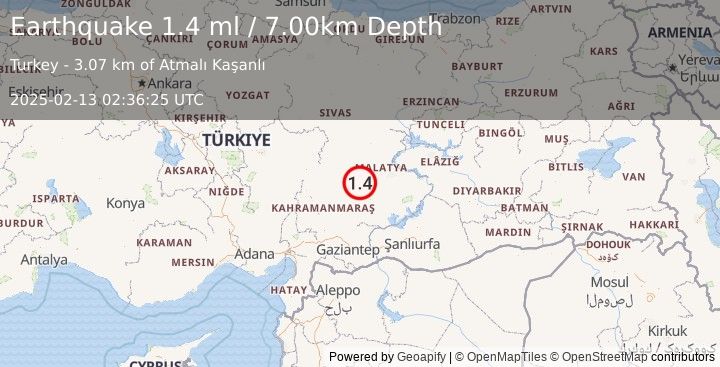 Earthquake CENTRAL TURKEY (1.4 ml) (2025-02-13 02:36:25 UTC)