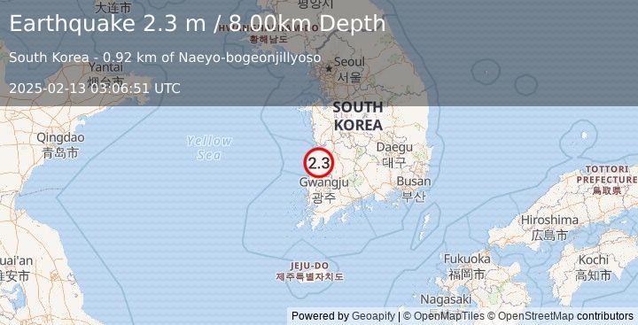 Earthquake SOUTH KOREA (2.3 m) (2025-02-13 03:06:51 UTC)