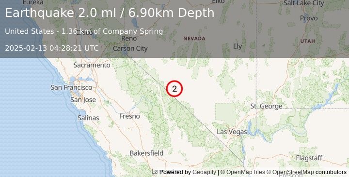 Earthquake NEVADA (2.0 ml) (2025-02-13 04:28:21 UTC)