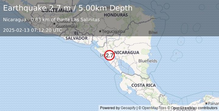 Earthquake NICARAGUA (2.7 m) (2025-02-13 07:12:20 UTC)