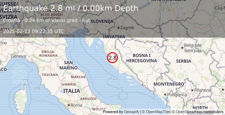 Earthquake CROATIA (2.8 ml) (2025-02-13 09:22:35 UTC)