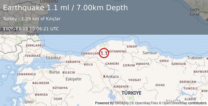 Earthquake CENTRAL TURKEY (1.1 ml) (2025-02-13 10:06:21 UTC)