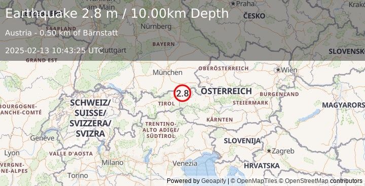 Earthquake AUSTRIA (3.1 ml) (2025-02-13 10:43:21 UTC)