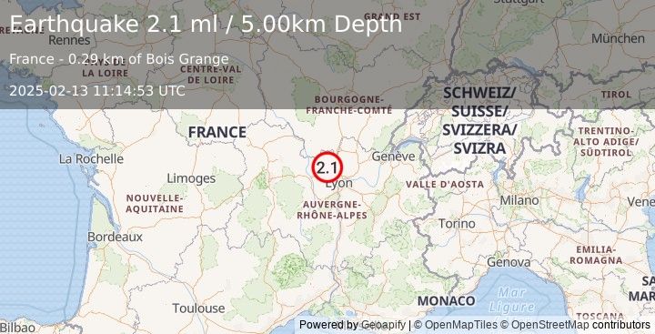 Earthquake FRANCE (2.1 ml) (2025-02-13 11:14:53 UTC)