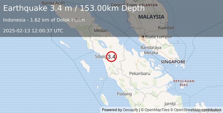 Earthquake NORTHERN SUMATRA, INDONESIA (3.4 m) (2025-02-13 12:00:37 UTC)