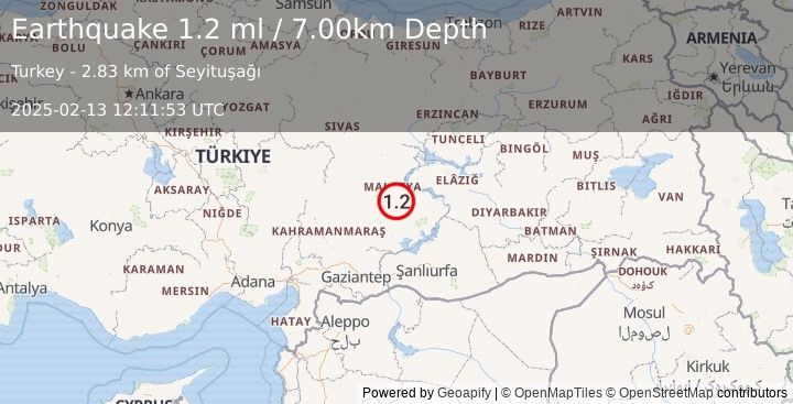 Earthquake EASTERN TURKEY (1.2 ml) (2025-02-13 12:11:53 UTC)