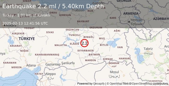 Earthquake EASTERN TURKEY (2.2 ml) (2025-02-13 12:41:56 UTC)