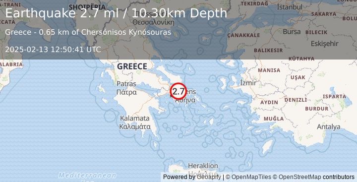 Earthquake AEGEAN SEA (2.7 ml) (2025-02-13 12:50:41 UTC)