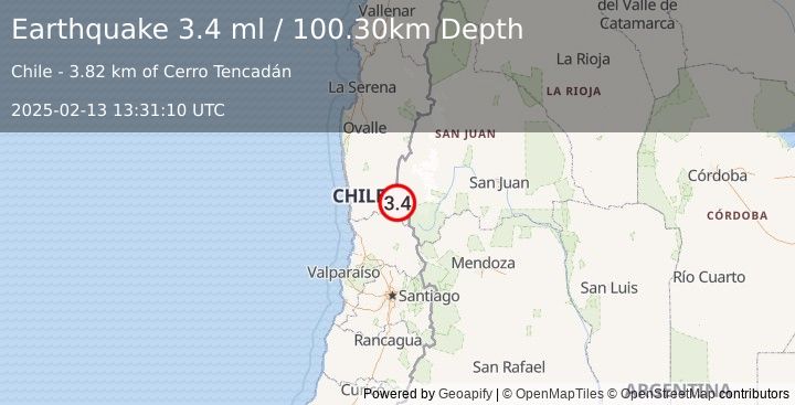 Earthquake COQUIMBO, CHILE (3.4 ml) (2025-02-13 13:31:10 UTC)