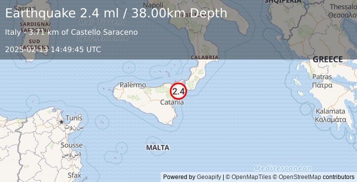 Earthquake SICILY, ITALY (2.4 ml) (2025-02-13 14:49:45 UTC)