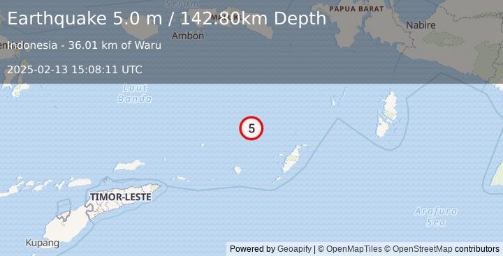 Earthquake BANDA SEA (5.0 m) (2025-02-13 15:08:07 UTC)