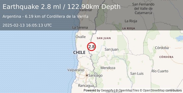 Earthquake SAN JUAN, ARGENTINA (2.8 ml) (2025-02-13 16:05:13 UTC)