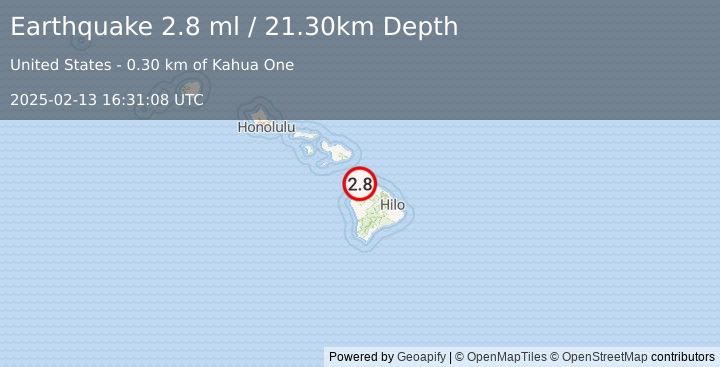 Earthquake HAWAII REGION, HAWAII (2.9 ml) (2025-02-13 16:31:05 UTC)