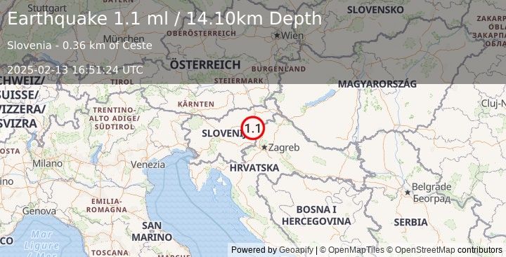 Earthquake SLOVENIA (1.1 ml) (2025-02-13 16:51:24 UTC)