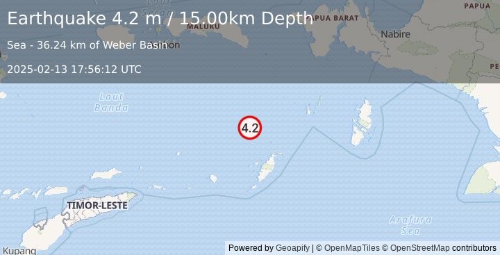 Earthquake BANDA SEA (4.2 m) (2025-02-13 17:56:12 UTC)