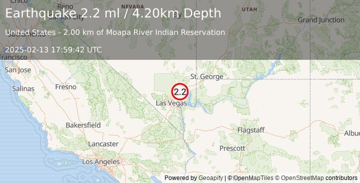 Earthquake NEVADA (2.2 ml) (2025-02-13 17:59:42 UTC)