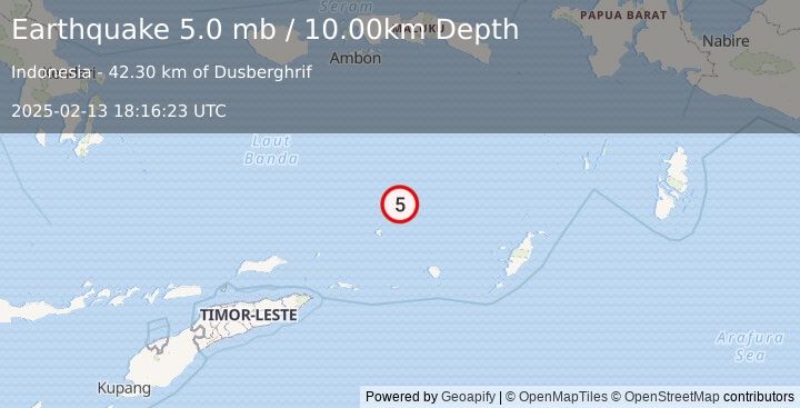 Earthquake BANDA SEA (5.0 mb) (2025-02-13 18:16:21 UTC)