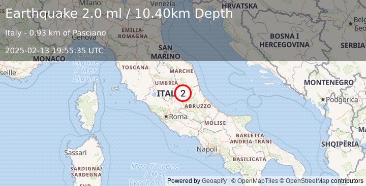 Earthquake CENTRAL ITALY (2.0 ml) (2025-02-13 19:55:35 UTC)