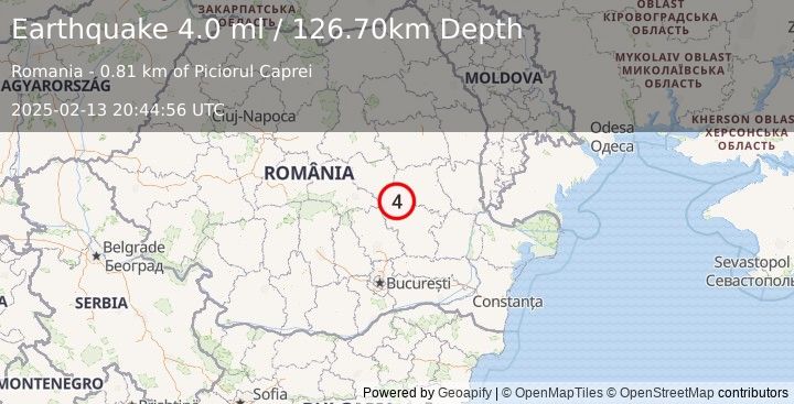 Earthquake ROMANIA (4.2 ml) (2025-02-13 20:44:55 UTC)