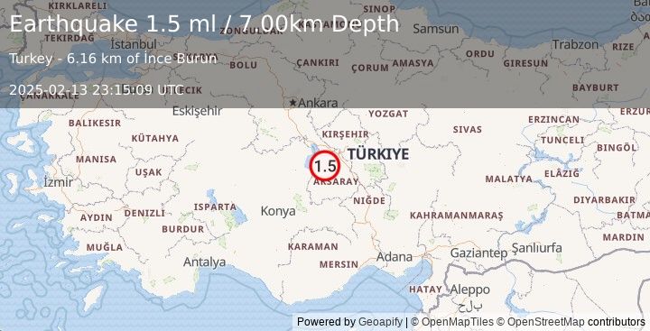 Earthquake CENTRAL TURKEY (1.5 ml) (2025-02-13 23:15:09 UTC)